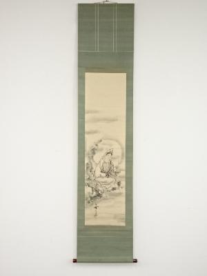 大正～昭和頃　百僊筆　白衣観音　肉筆紙本掛軸（保護箱）